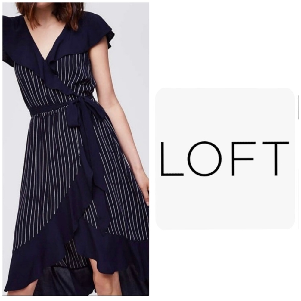 LOFT Navy and White Striped Dress